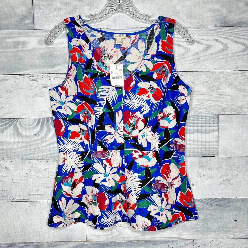 J. Crew Printed Linen Cotton Peplum Top